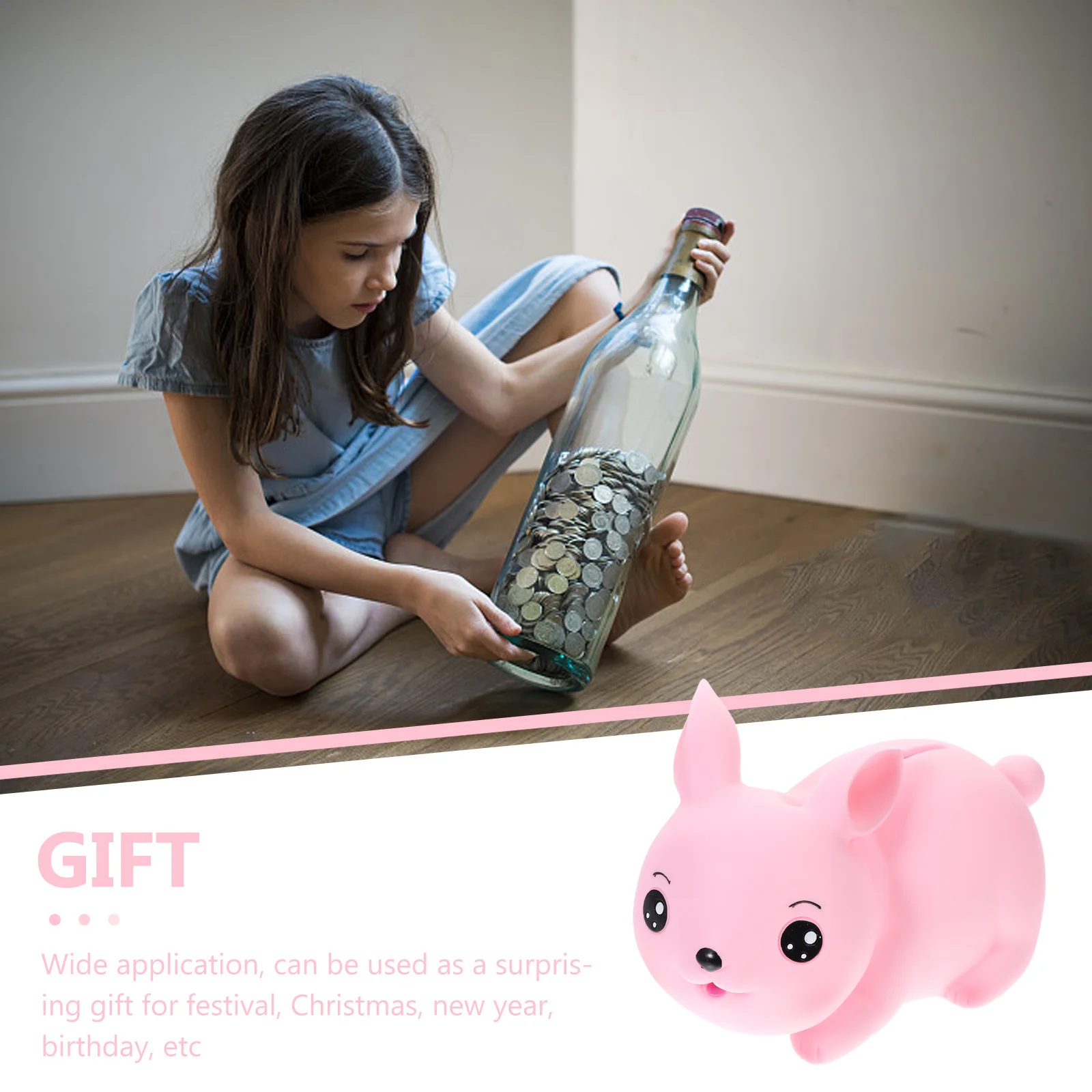 Tirelire Lapin pour Enfants, Tirelire pour Filles, Joli Pot à Économies, Artisanat Exquis, Rangement d'Argent, Accessoire Décoratif pour Chambre