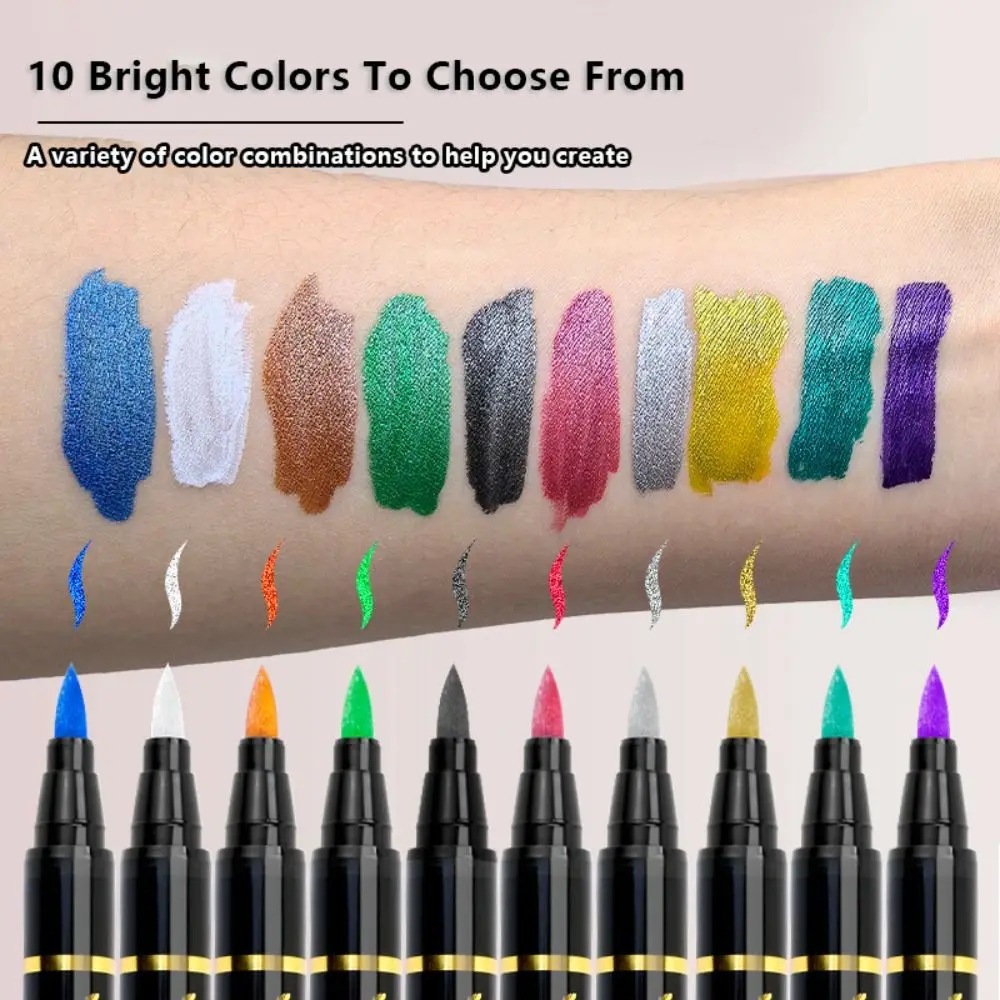 Professional Metallic Temporary Pen Soft Head 10 Colors Marker Pen Washable Doodle Pen Painting Supplies