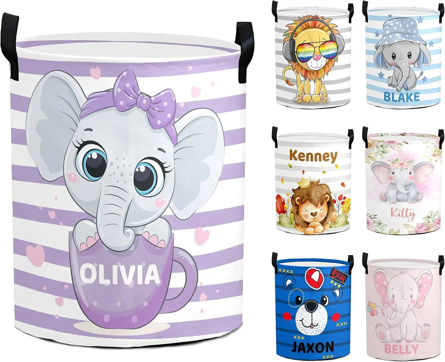 

Customized Name Large Capacity Laundry Hamper with Handles, Animal Print, Waterproof Oxford Fabric 2 Size