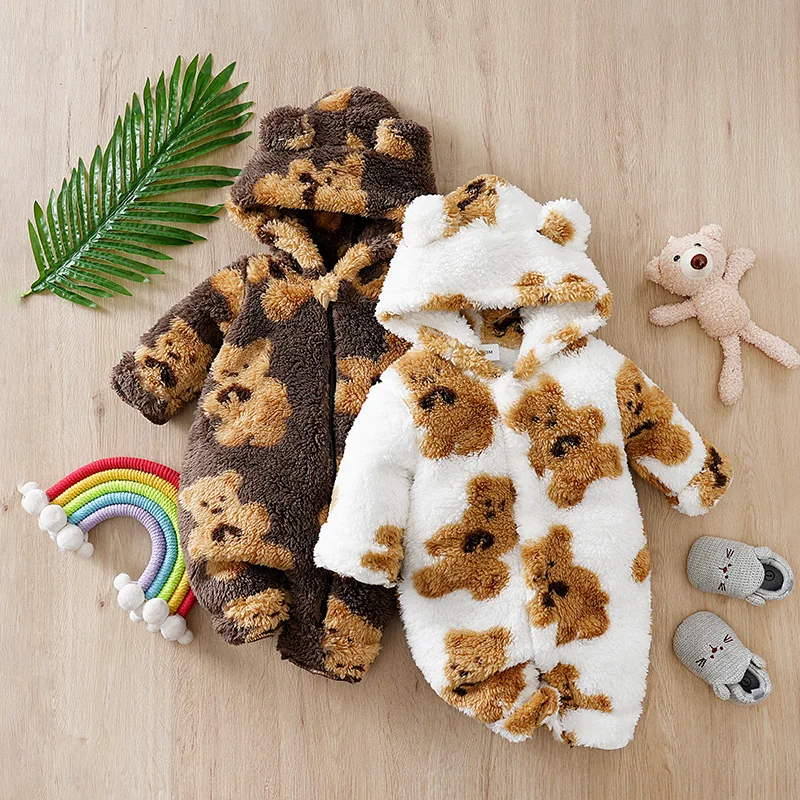 2 قطعة نيسيي الطفل 0-18 أشهر الوليد محبوك الدب البني والبيج مقنعين مريحة الدفء لينة العصرية عادية طفل بذلة