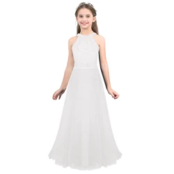 Kids Flower Girls Elegant Wedding Party Princess Dress Lace Chiffon Maxi Long Dresses Birthday Evening Bridesmaid Gown Vestidos