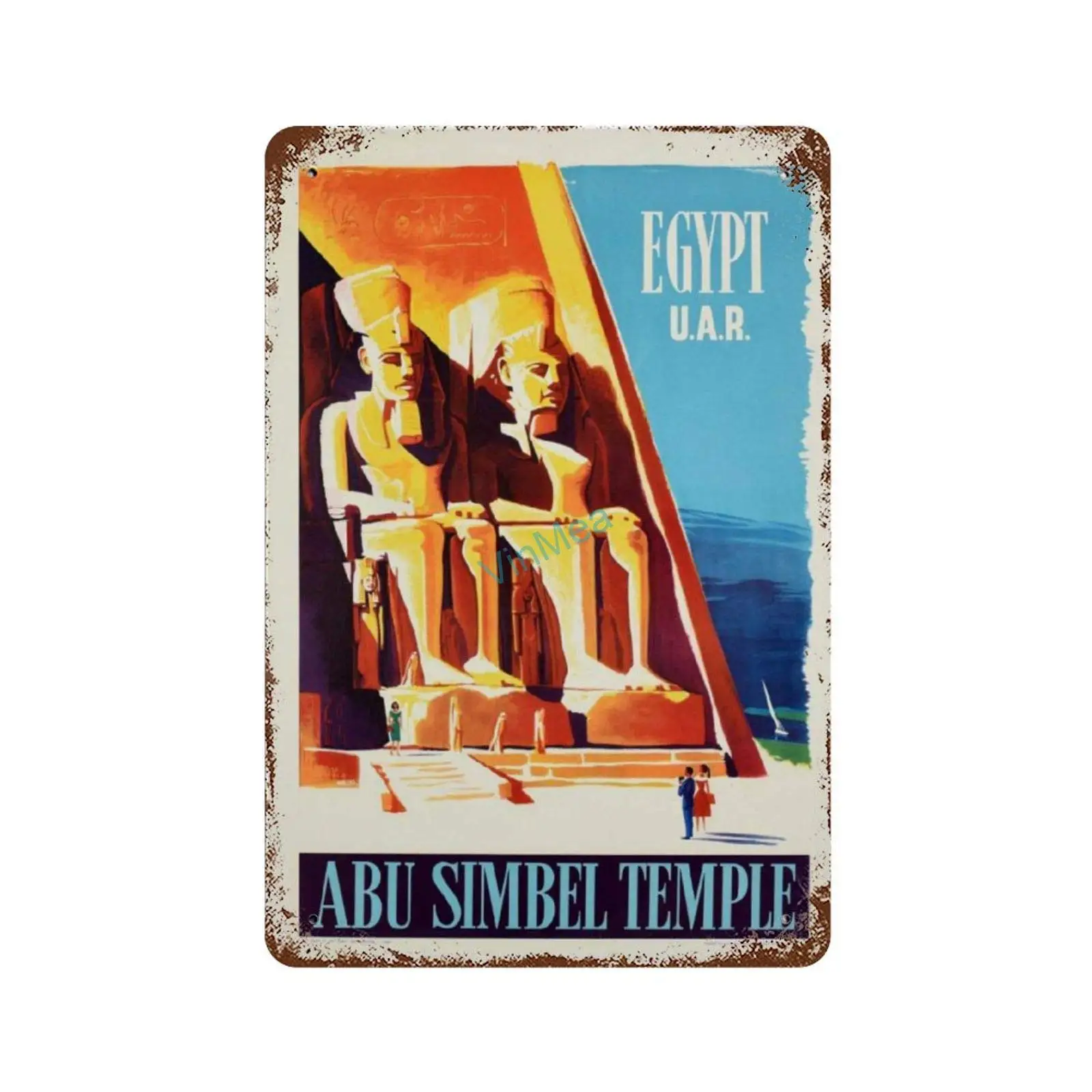 Metal Sign Abu Simbel Temple Aswan Pharaoh Ramesses Vintage Aluminum Plaque Man Cave Pub Club Cafe Bar Wall Signs, 8 x 12 Inches