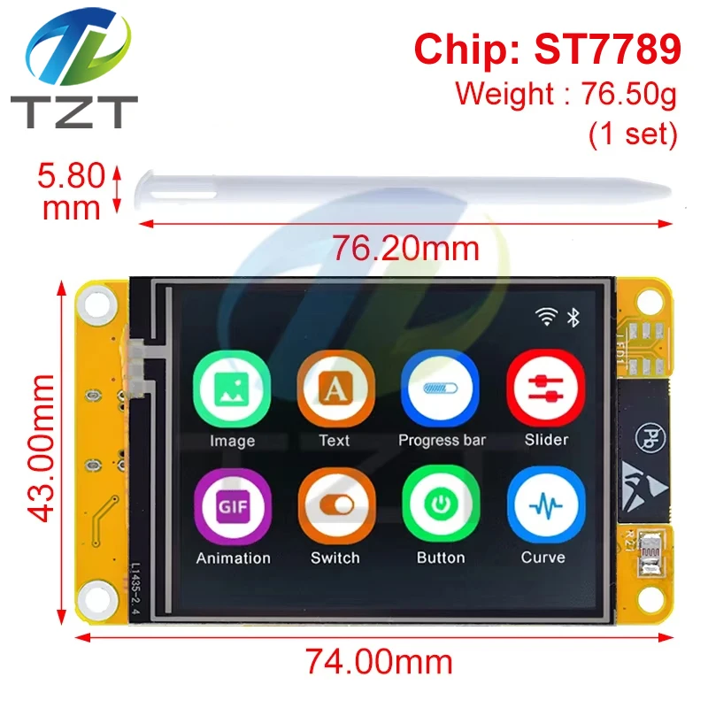 TZT ESP32 LVGL WIFI&Bluetooth Development Board 2.4 inch LCD TFT Module 240*320 Smart Display Screen With Touch WROOM