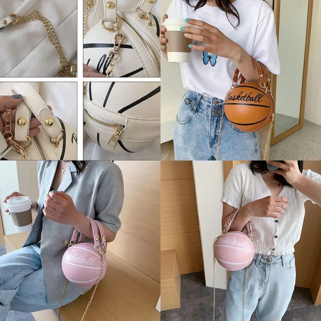 

X90D женская баскетбольная круглая сумка из искусственной кожи с цепочкой на плечо, сумка через плечо, сумка-тоут, кошелек