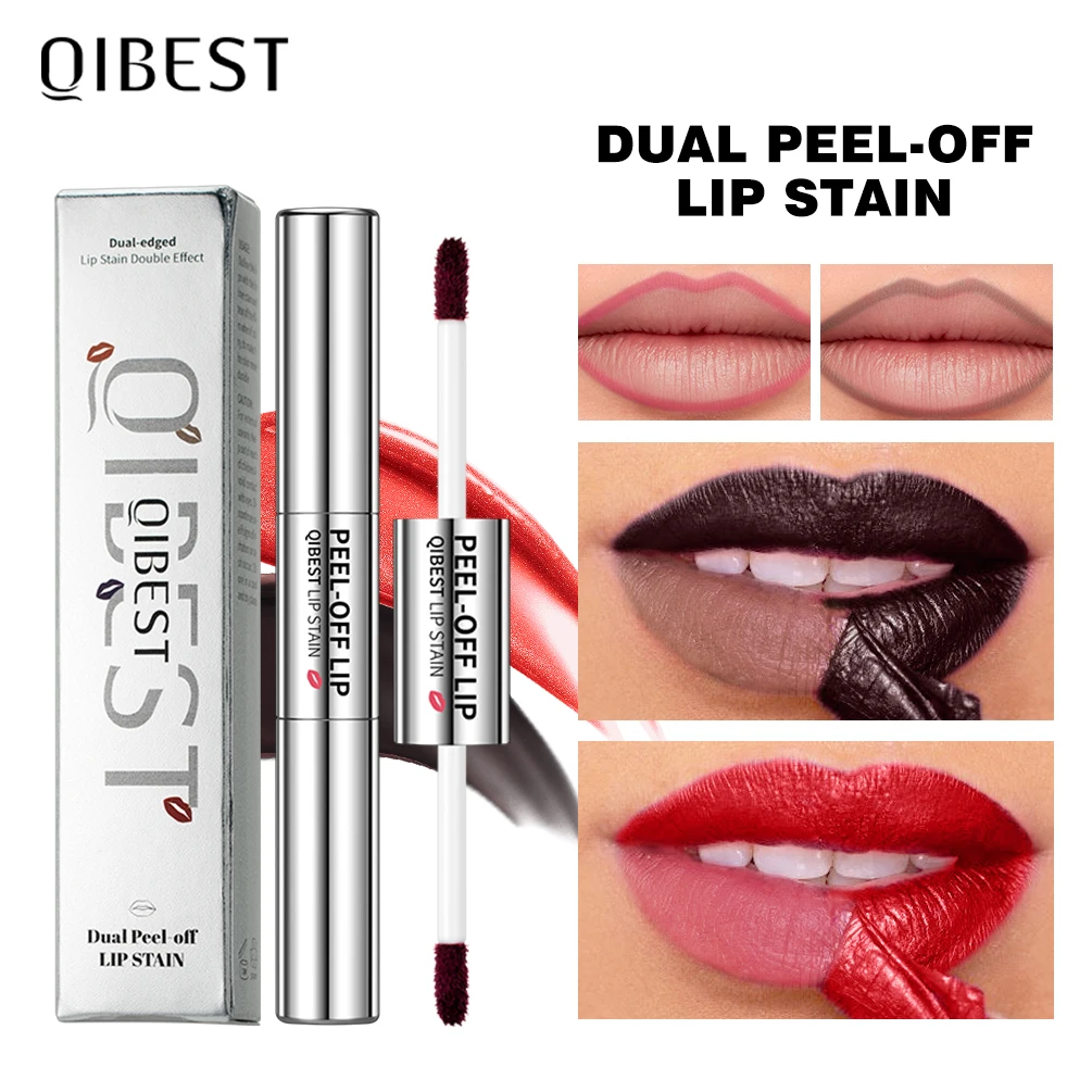 QIBEST Double Eneded Lip Stain Peel Off Lasting Waterproof Pink Lip Tint Transfer Proof Natural Lip Stain Tear Off Lipgloss