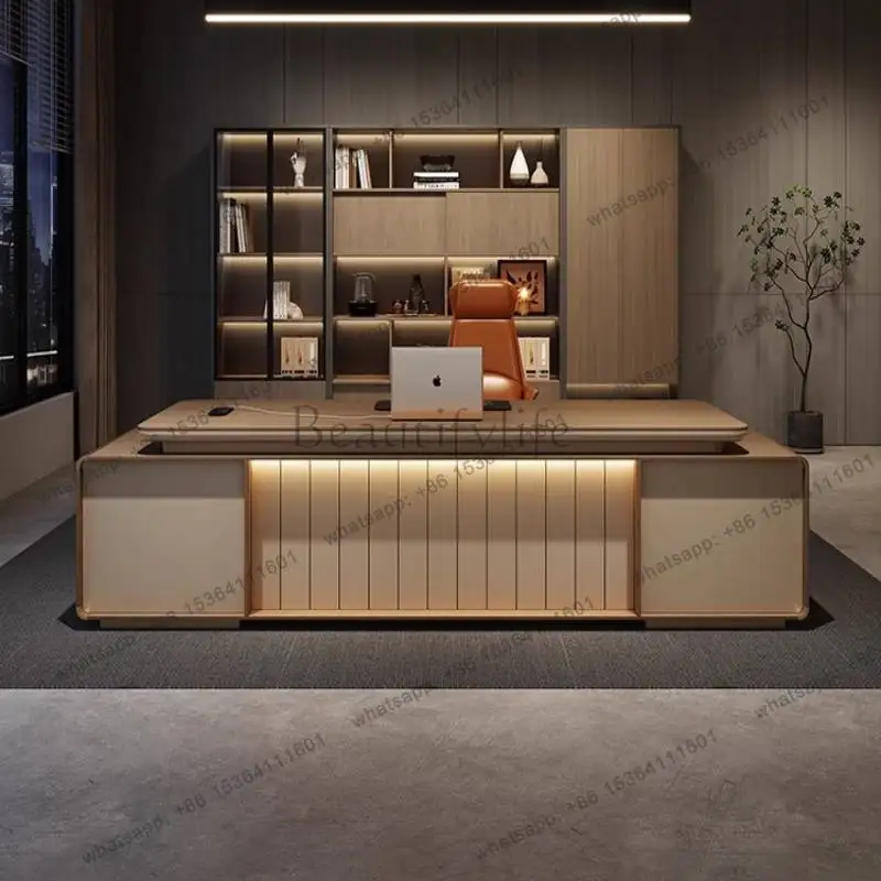zj.Wooden Asthetic Office Desks Designer Strong Drawers Modern Office Desks Luxury Computer Cheap Mesa De Escritorio Furniture