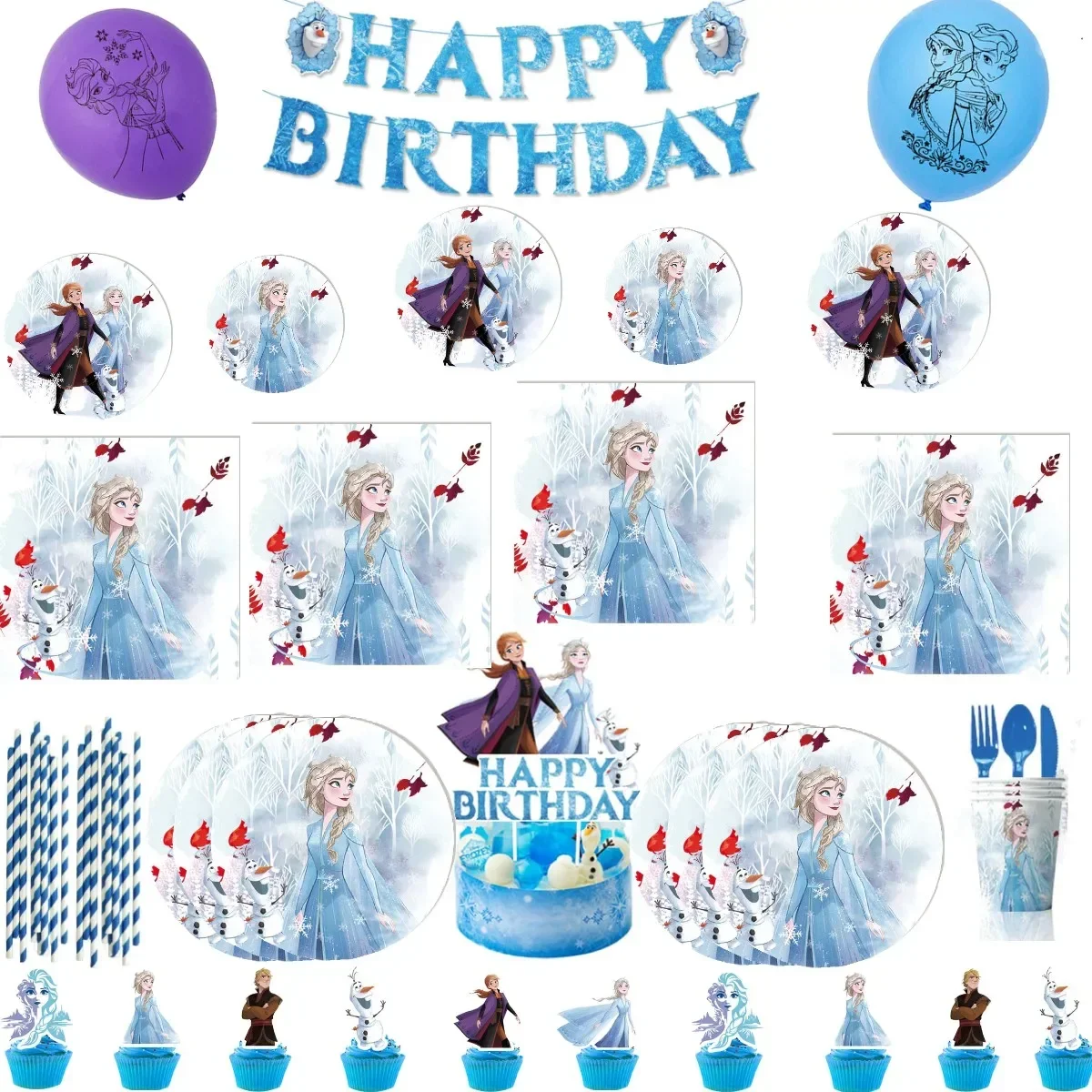 Frozen Birthday  Party Decorations  Elsa Anna Princess Tableware  Set Balloon Banner Tablecloth Girls  Party Supplies