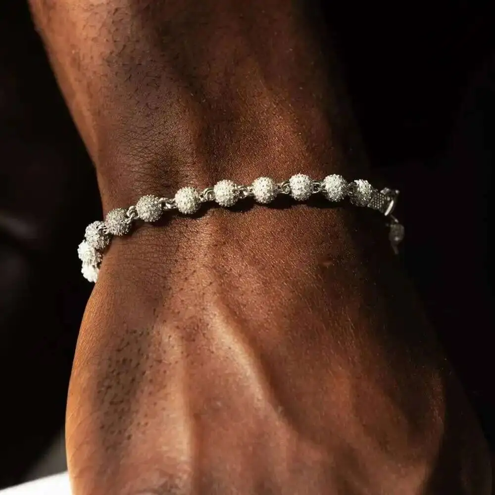 

Custom Iced Out 4mm 925 Silver Mens Women with Moissanite Diamond Ball Beaded Bracelet