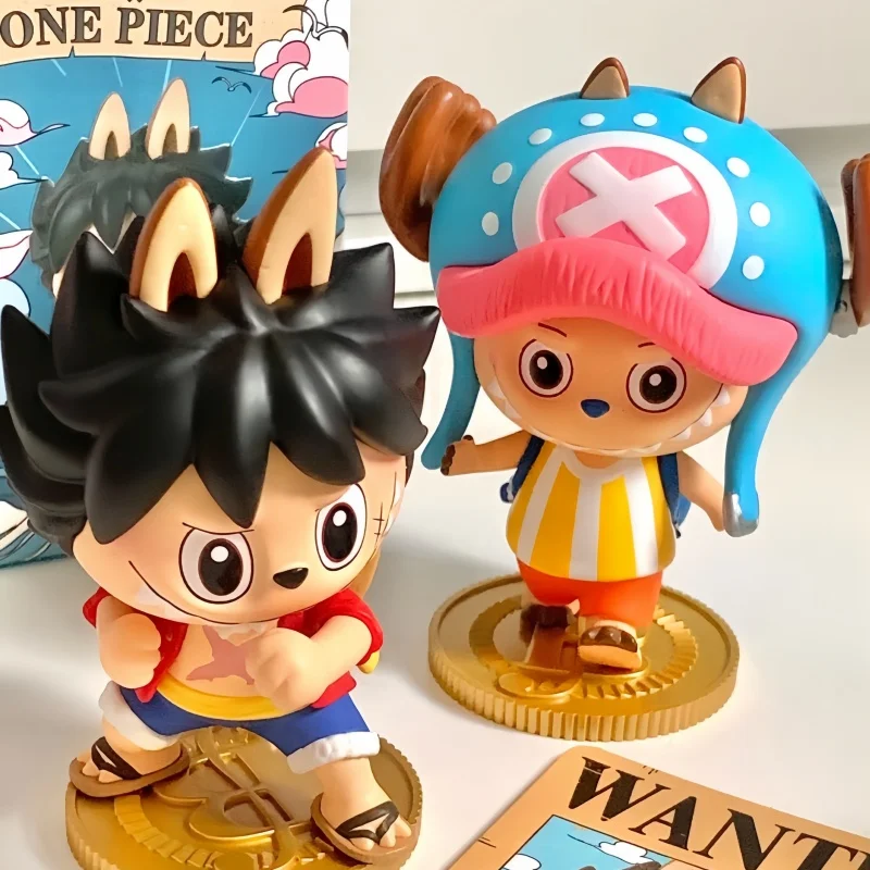 Original The Monsters X One Piece Series Blind Box Labubu Luffygears5 Zoro Chopper Sabo Brook Sanji Anime Figure Model Toys Gift