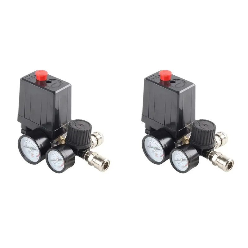 

【FLASH DEAL】2X 3000L/Min Air Pump Control Valve 0-180 PSI Gauge 220V/380V Regulator Duty Air Compressor Pump Pressure Control Sw