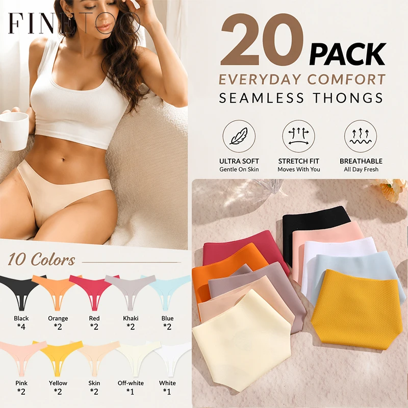 Multi Pack Underwear - FINETOO 20 Pack Women Seamless Thongs