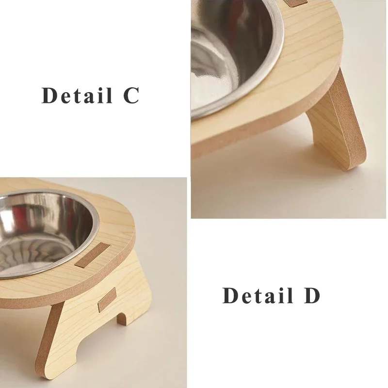 Elevated Tilted Single Double Pet Bowls Cat Double Bowl Cat Stainless Steel Food Dog Bowls Wooden Stand Dog Feeder Cat Supplies