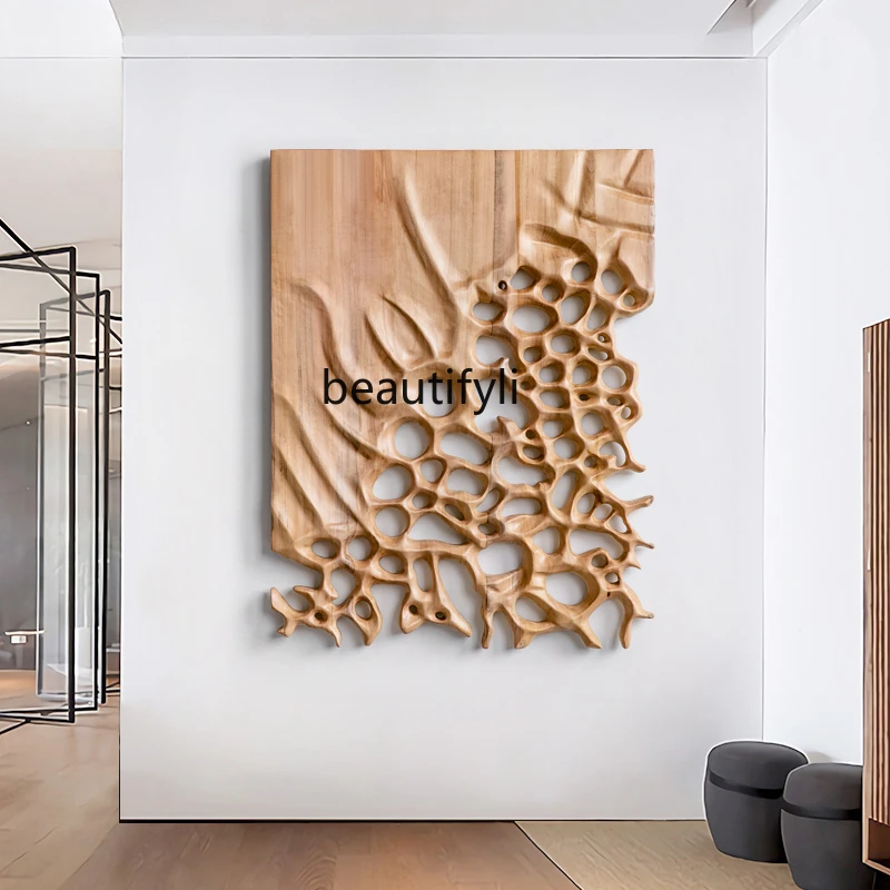 Simple Modern Creative Wood Carving Decorative Painting Model Room Device Entrance Wall Decoration Three-Dimensional Abstract