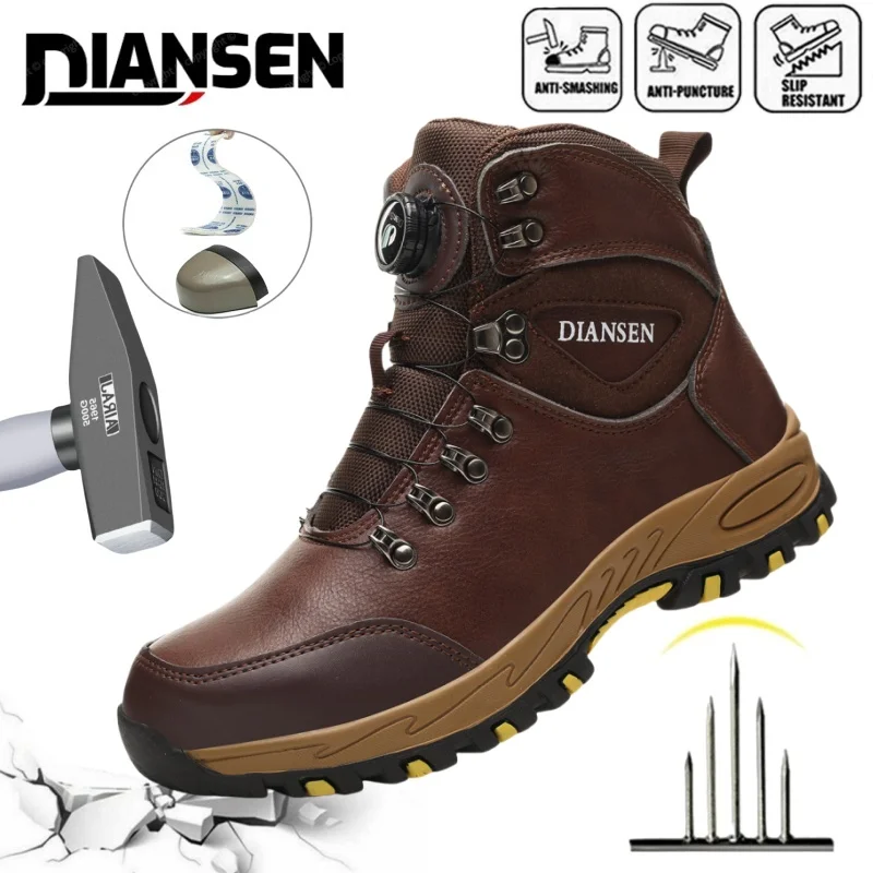 Waterproof Men's Safety Work Boots Steel Toe Shoes Anti Impact And Anti-Puncture Outdoor Adventure Hiking Leather Boots