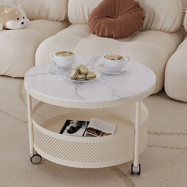 

Internet celebrity cream wind French rock slab coffee table living room home modern simple small apartment movable small round t