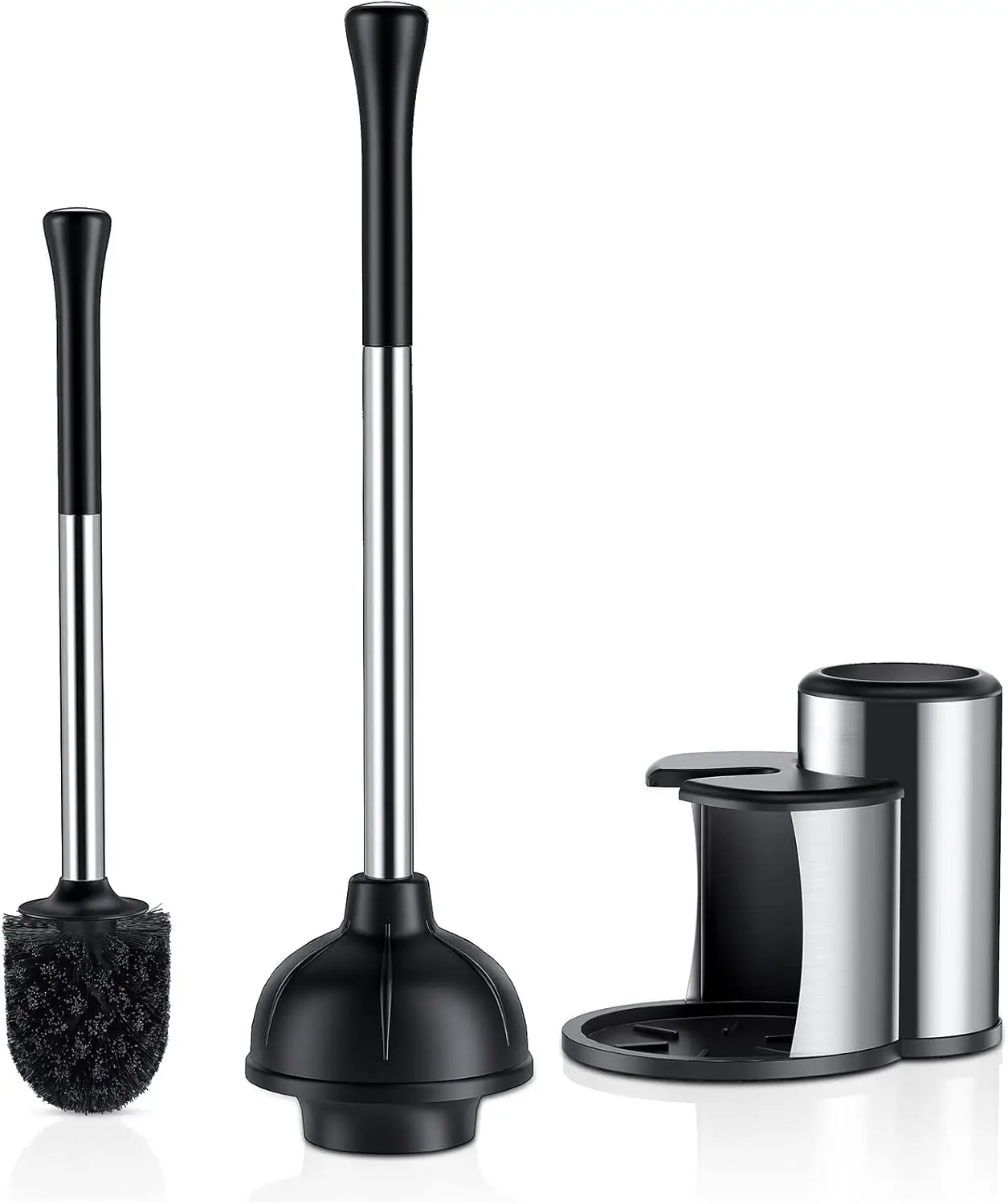 

Toilet Plunger and Bowl Brush Set: 2 in 1 Stainless Steel Heavy Duty Toilet Cleaner Plunger with Holder Combo for Bathro