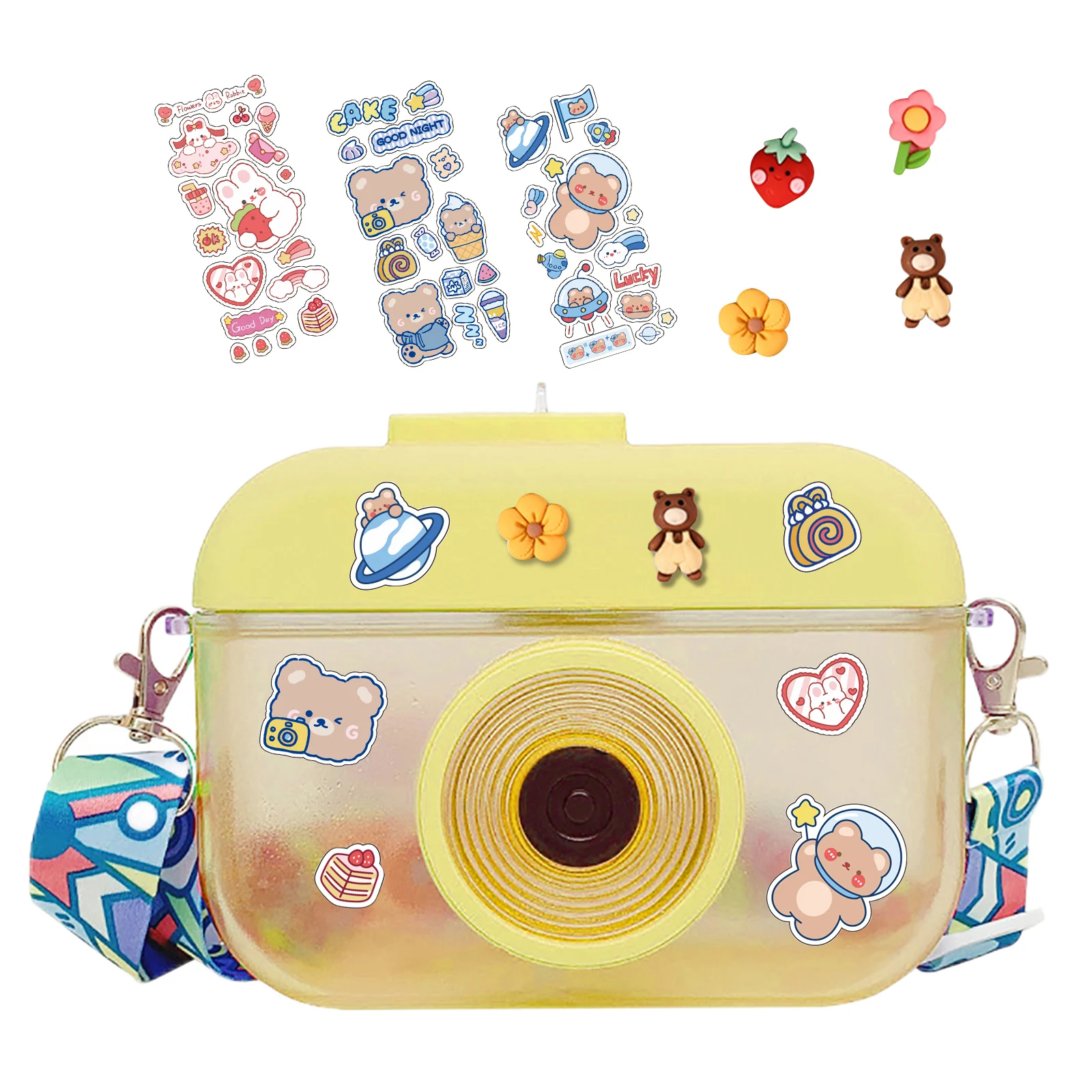 400 مللي شكل كاميرا غلاية أكواب من القش زجاجات مياه كرتونية أشرطة كتف قابلة للتعديل أكواب شرب لطيفة لعصير الحليب