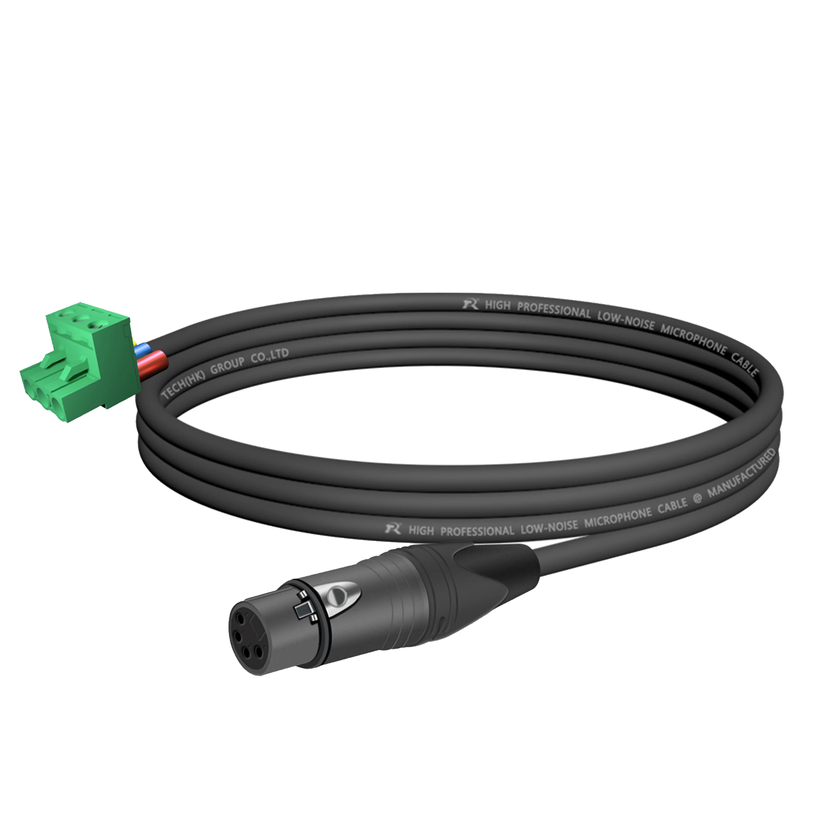 1 Stück Mikrofonkabel mit schwarzem XLR 4-Pin M/F-Stecker, grüner 3-Wege-Leiterplattenklemmenblock, professionelle Audioverbindung für Lautsprechersysteme – Detail 2