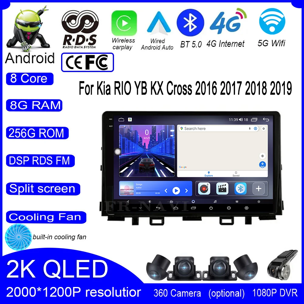 

9 lnch Android 14 For Kia RIO YB KX Cross 2016 2017 2018 2019 Car Radio Multimedia Video Player Navigation GPS IPS Touch Screen