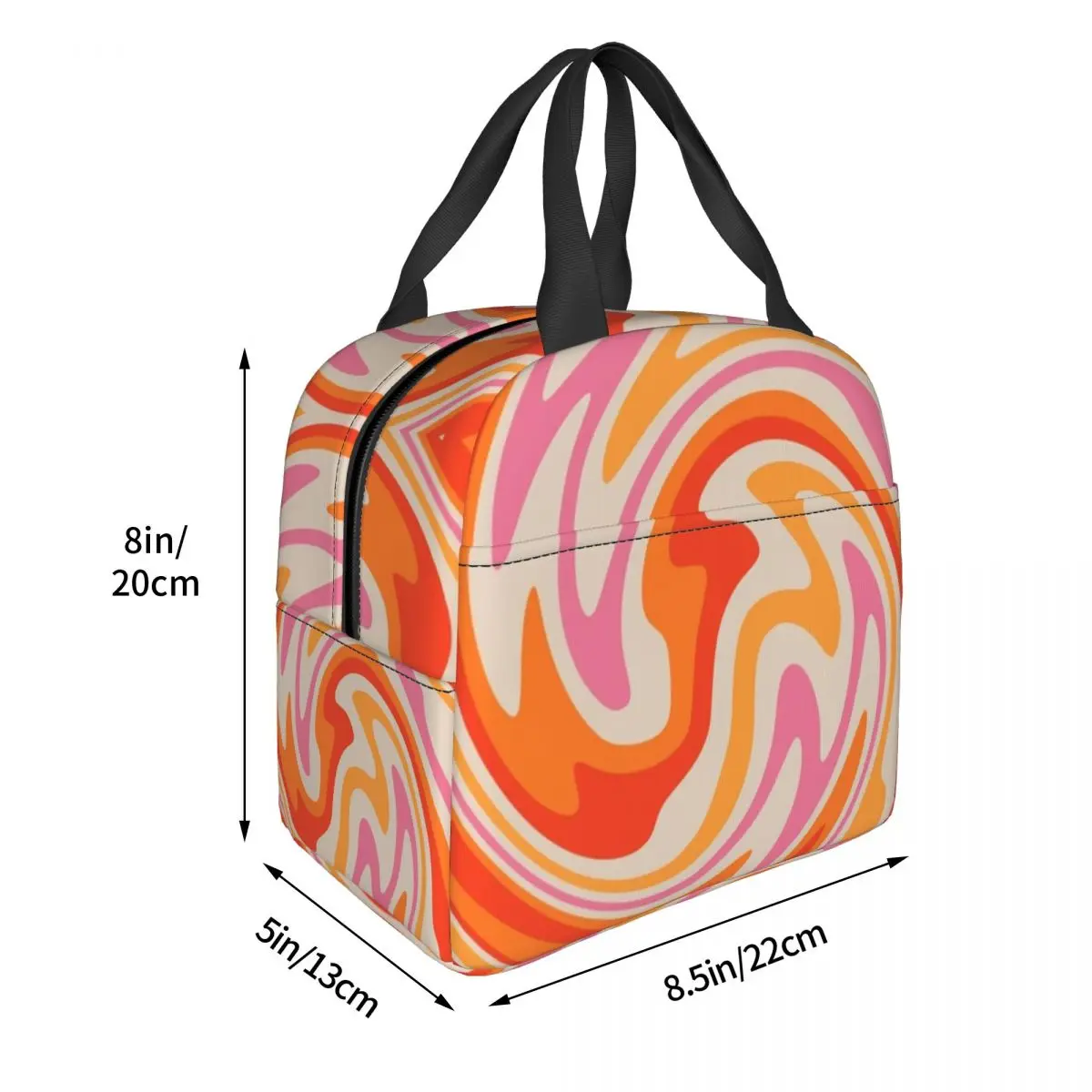 Retro Swirl Kleur Abstracte Psychedelische Geometrische Print Lunchtas Vrouwen Warme Koeler Geïsoleerde Lunchbox Voor Kinderen Schoolvoedingstassen