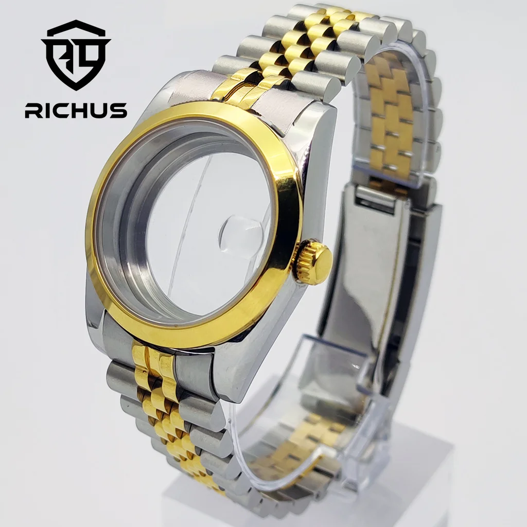 

RICHUS 36/39 мм серебристый золотой корпус 100 м водонепроницаемый подходит для NH34 NH35 NH36 Miyota8215-DG ETA2824 PT5000 аксессуары для часов с механизмом