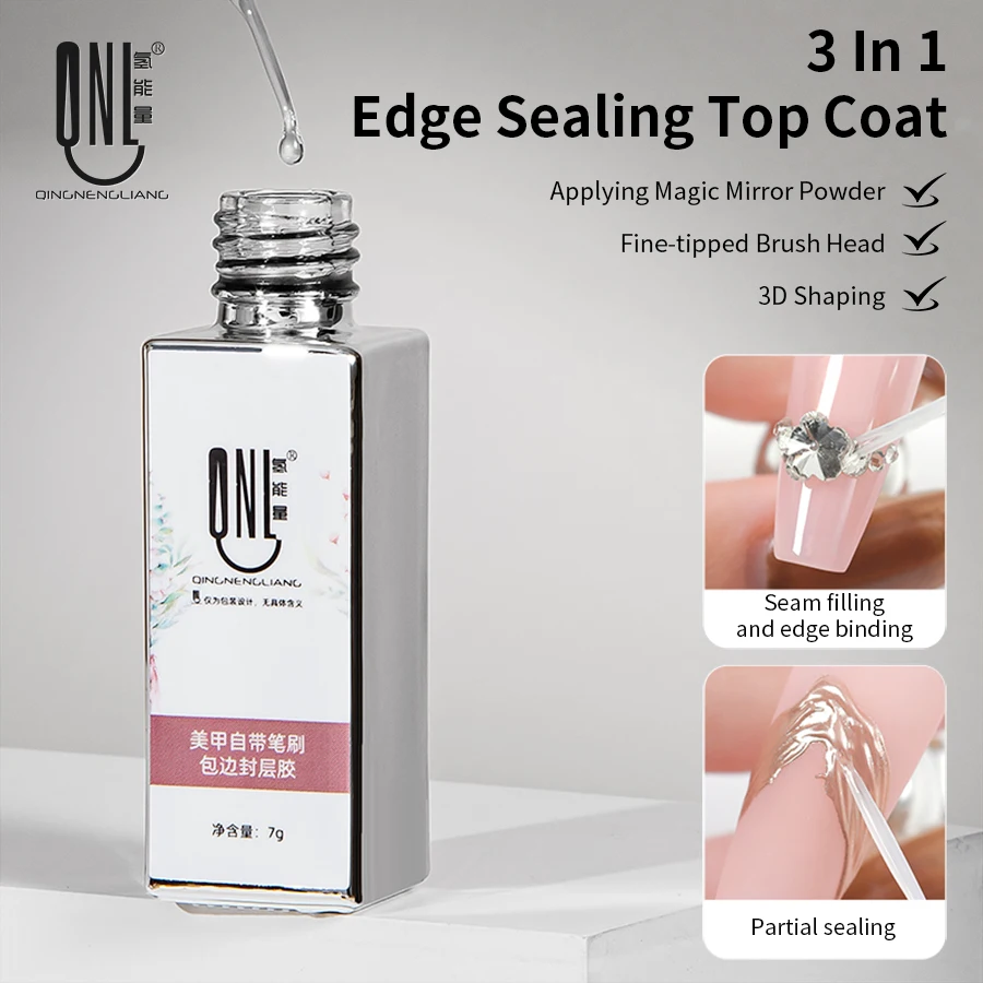 3 في 1 حافة ختم معطف فوقي لامع هلام مسمار البولندية ل الكروم مرآة مسحوق UV LED علاج الفجوة ملء معطف فوقي هلام مسمار الفن سالو #2