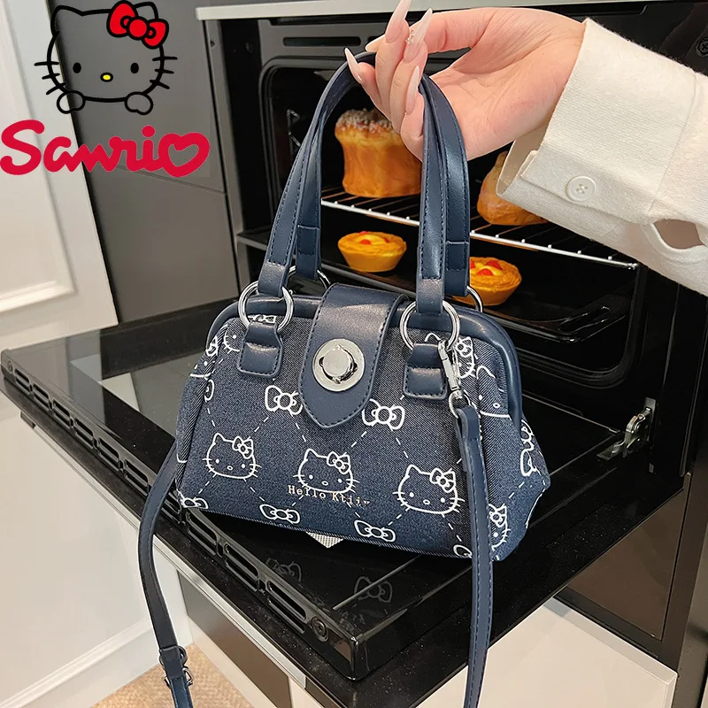 

Hello Kitty 2025 New Women's Handbag Fashion High Quality Cowboy Women's Shoulder Bag Cartoon Versatile Women's Mini Storage Bag