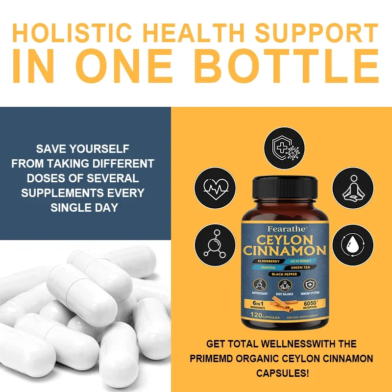 Organic Ceylon Cinnamon Capsules - Balance, Immune System, Antioxidant, 100% Certified Organic, Gluten Free and Non-GMO