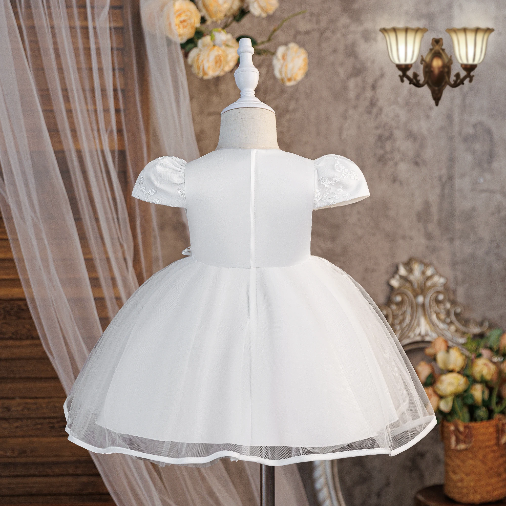 Toddler Baptism Party Girls Dress Elegant 1st Birthday Wedding Bridesmaid Princess Prom Dresses Girl Bow Banquet Evening Costume