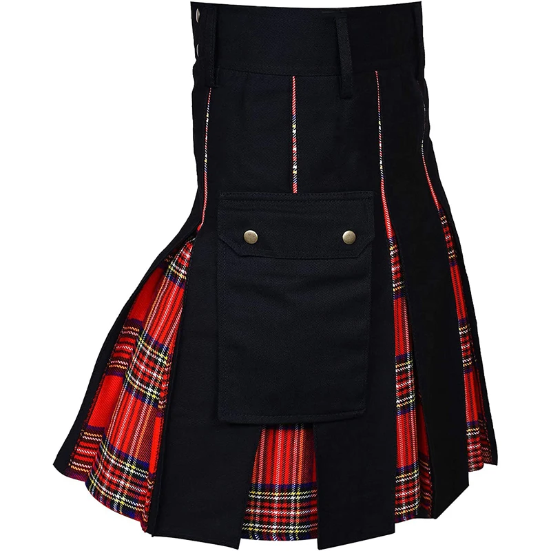 Mens Scottish Traditional Highland Tartan Kilt Warrior Costume Vintage Plaid Pleated Skirt Party Performance Cosplay Costume