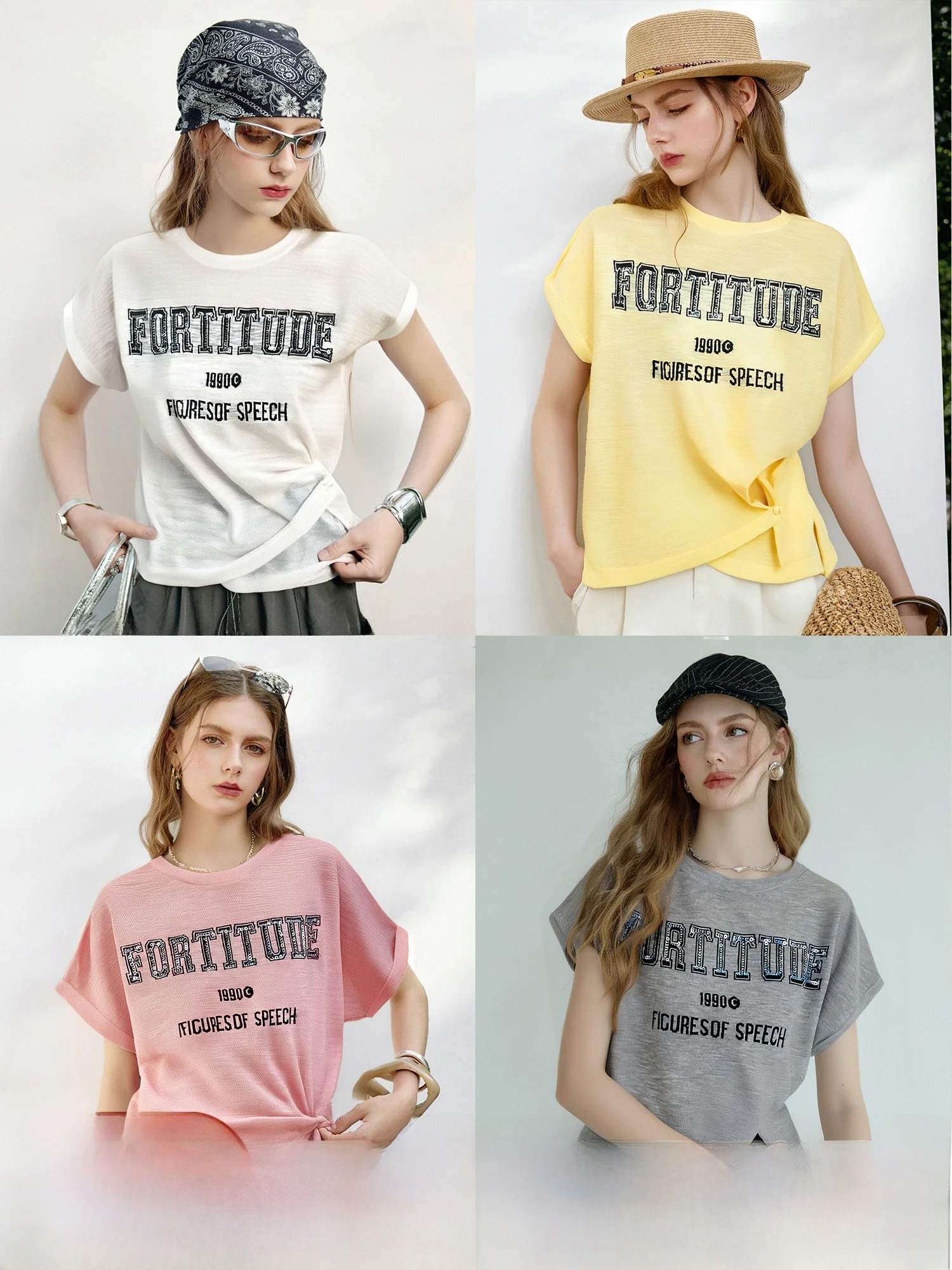 

NAGUAGU Pumpkin Valley Air Conditioning irt Knitted ort Sve Women's Top Floral Patterned Linen Yarn Letter Design