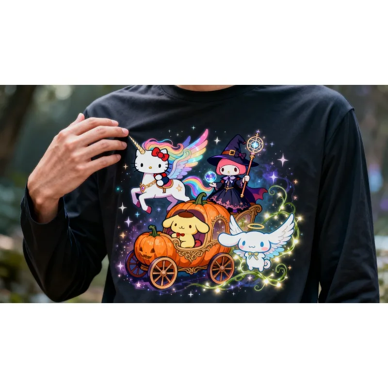 

MOTO-Sanrio рубашка с длинными рукавами и 3D-принтом с мультяшным рисунком на Хэллоуин