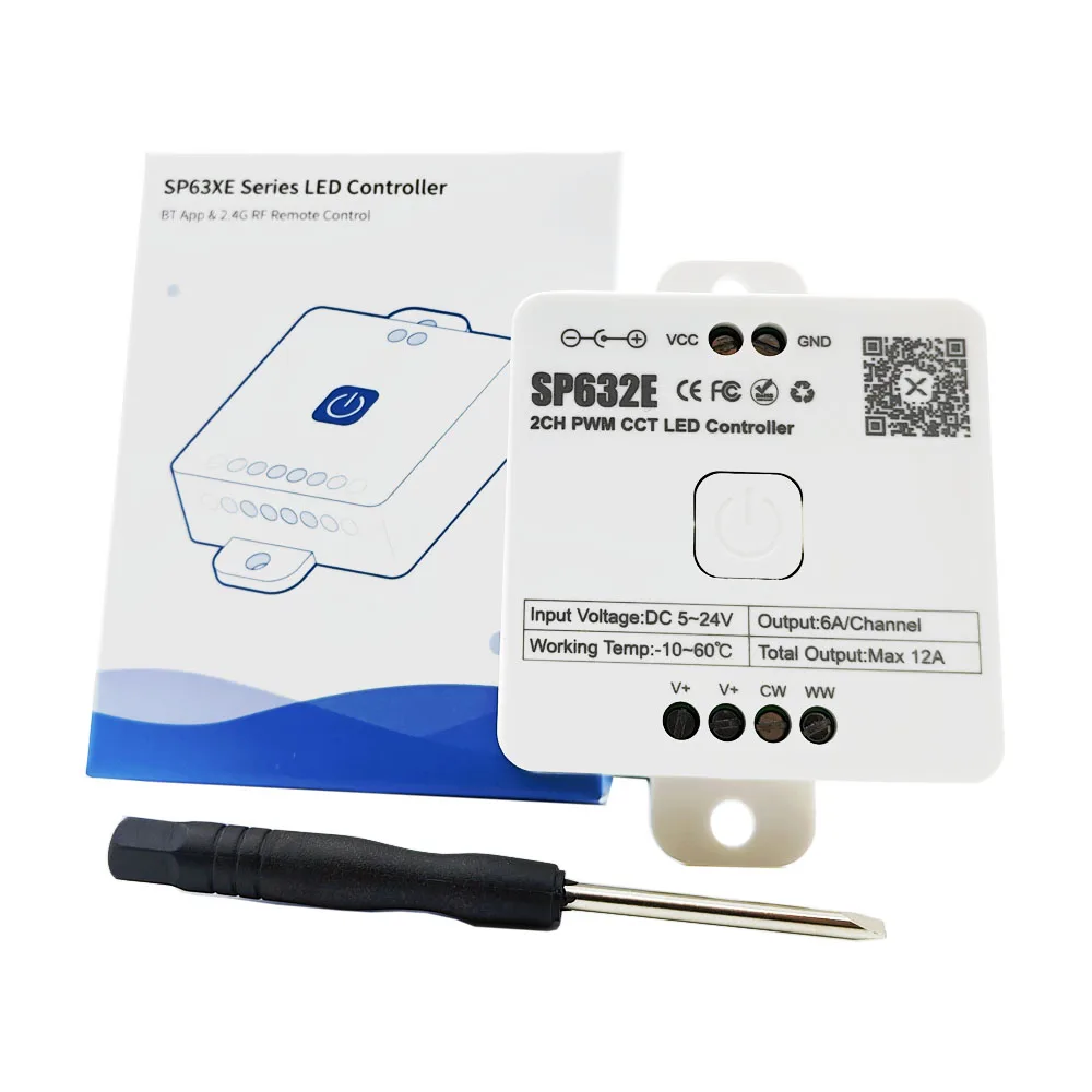 

DC5-24V SP632E 2CH PWM CCT LED Controller Blue-tooth APP Control for CCT Dual White Led Strips