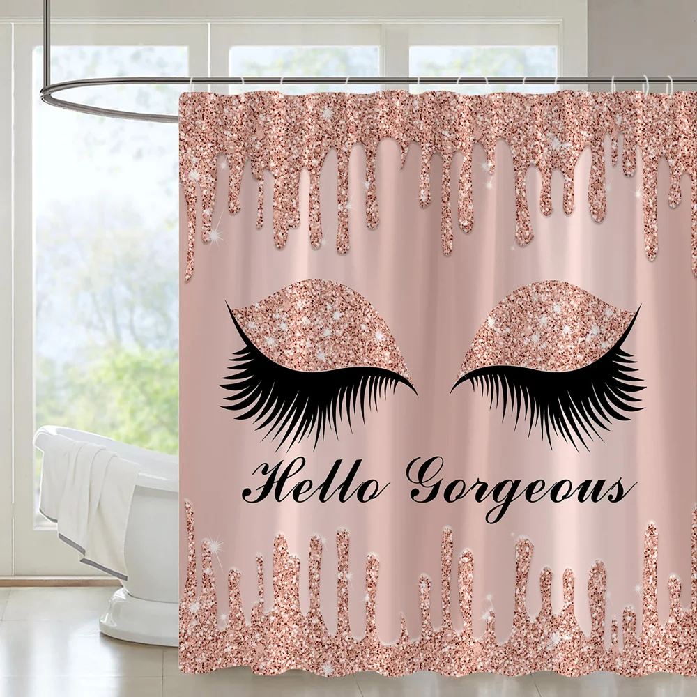 

Eyelash Shower Curtain Rose Gold Modern Glamorous Eyes Abstract Art Fashion Cute Girl Lady Print Bathroom Decor Curtains Hooks