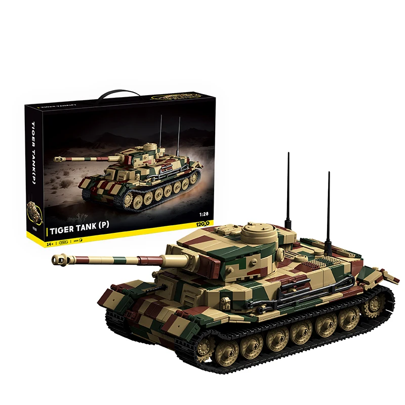 

Tiger Tank (P) Model Building Blocks Military Armored Vehicle Desert Camouflage 1:28 DIY Assembly Toy Gift For Boys