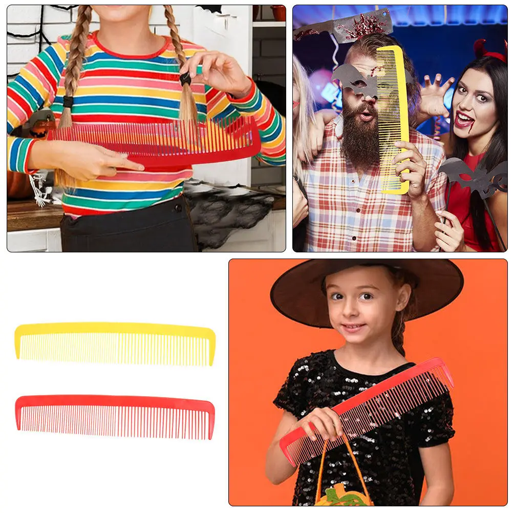 

2Pcs Giant Comb Prop Oversized Funny Hair Brush Plastic Comedy Costume Party Performance Halloween Carnival Photo Prop Red