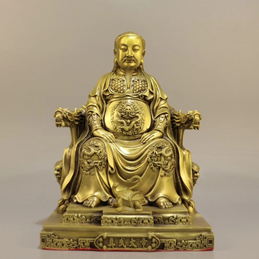 Dragon Chair Zhenwu Emperor - Exquisite Brass Home Decor, Feng Shui Tea Table Statue for Living Room & Entrance Accent