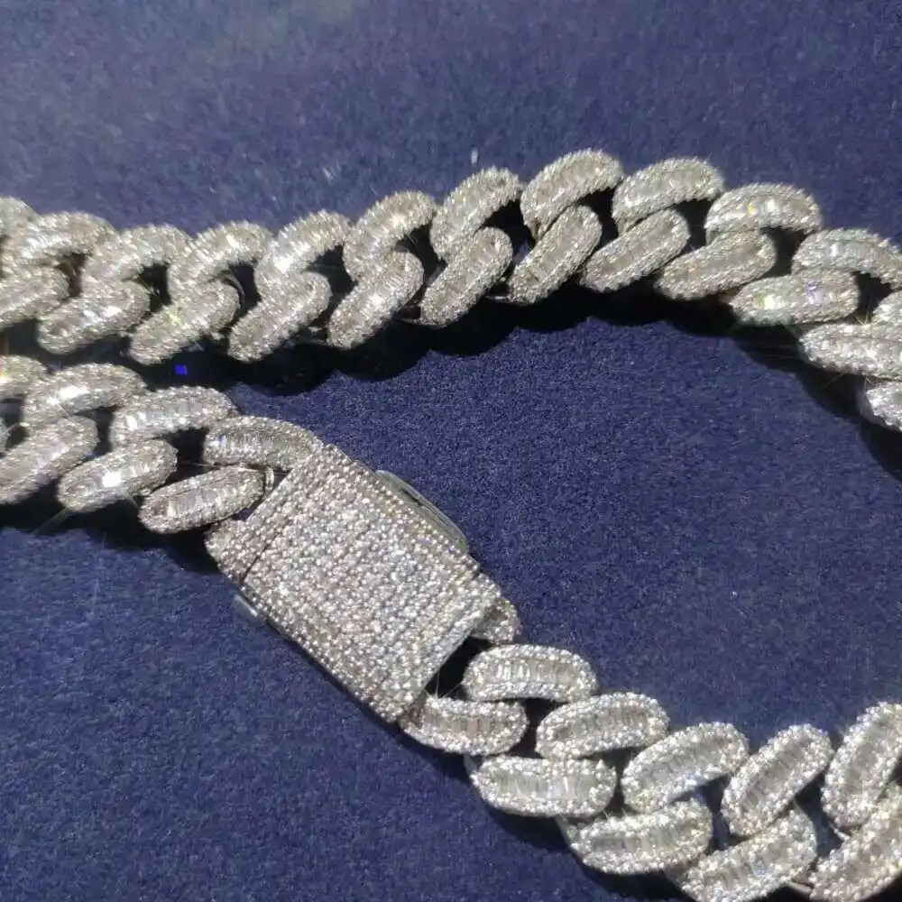 

2023 Качество продажи 15 мм Vvs Муассанит 14 К/18 К Iced Out Кубинская цепочка Ожерелье