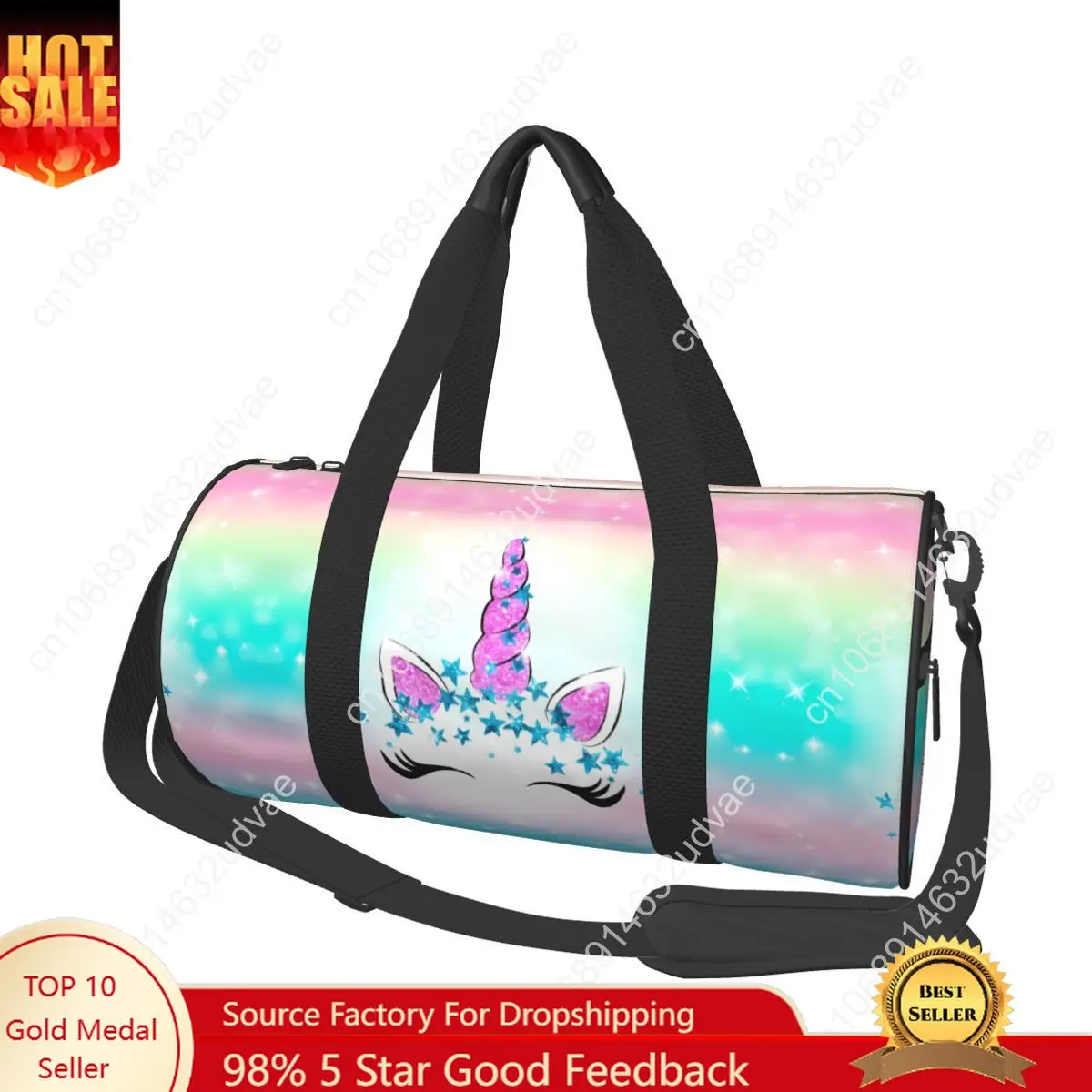Happy Birthday Unicorn Sport Bags Pinkl Girl with Shoes Gym Bag Portable Couple Pattern Handbag Swimming Funny Fitness Bag