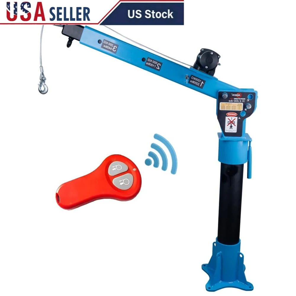 Portable Truck-Mounted Crane Electric Winch Hoist Davit Lift Stand Steel 5000 lb 12V 2200 lb Quick Release Safety Operation Boom