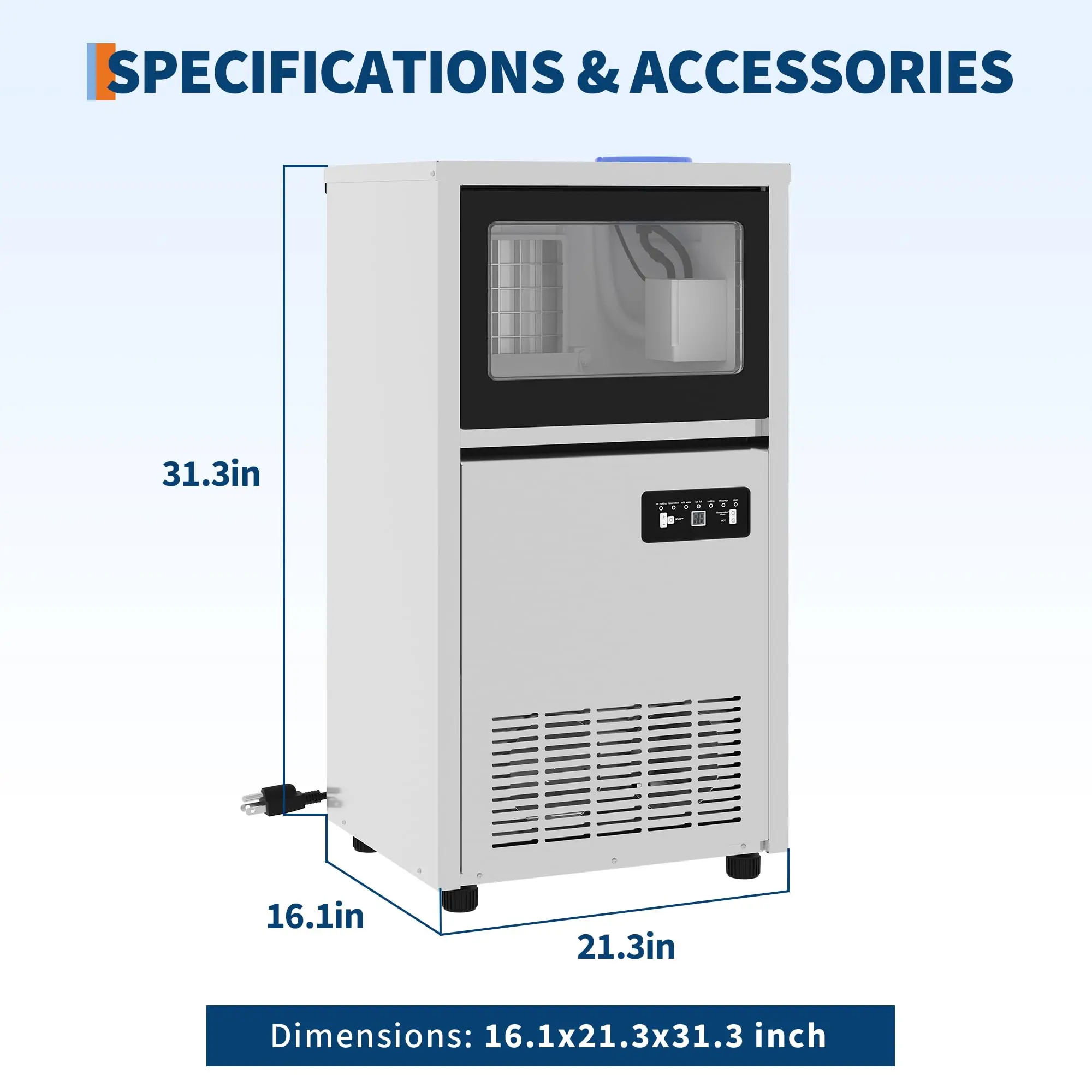 Commercial Ice Maker 120LBS/24H 36LBS Storage Dual Water Inlet Built-In Freestanding Under Counter Self-Cleaning