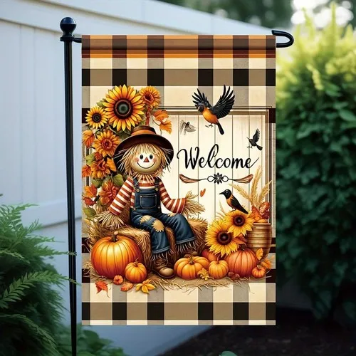 Halloween Garden Flag Scarecrow Sunflower Pumpkin Welcome Double, 12x18 Inch XXQ