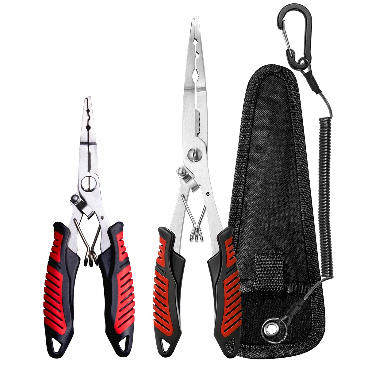 مجموعة معدات الصيد - كماشة سمك من الفولاذ المقاوم للصدأ ذات أنف طويل مع حبل قابل للسحب وحقيبة تخزين وأدوات صيد المياه المالحة #1