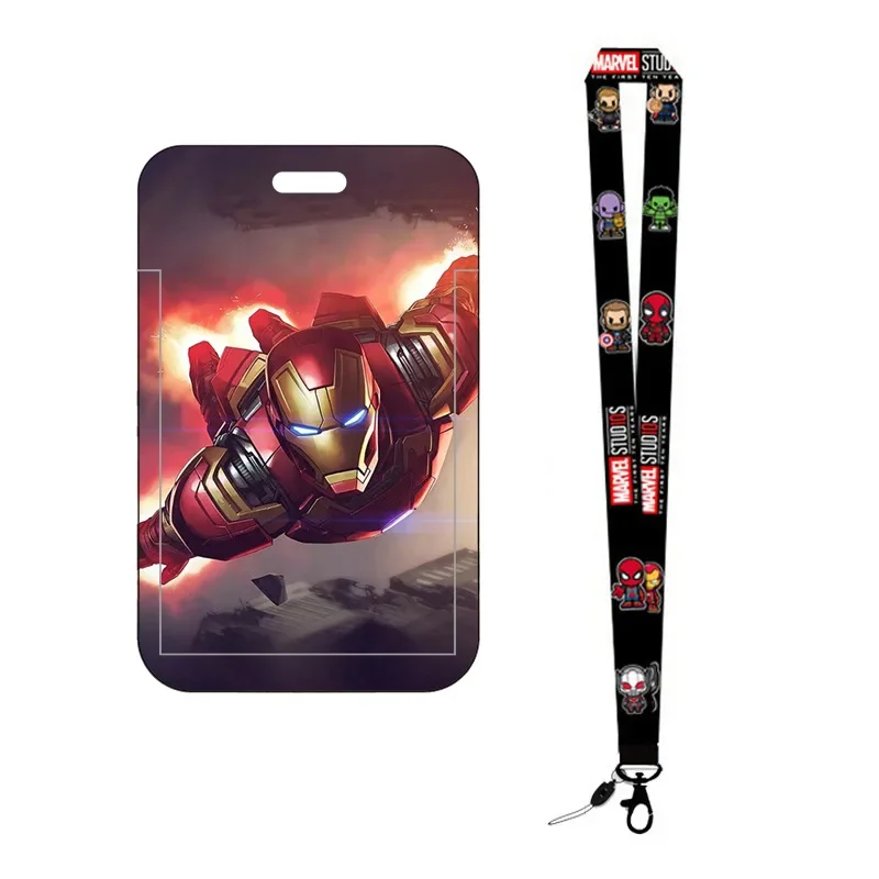 Disney Id Campus Card Cover Anime Figure Spiderman Iron Man Cute Pvc Student Card Holder Halter Neck Lanyard regalo per bambini