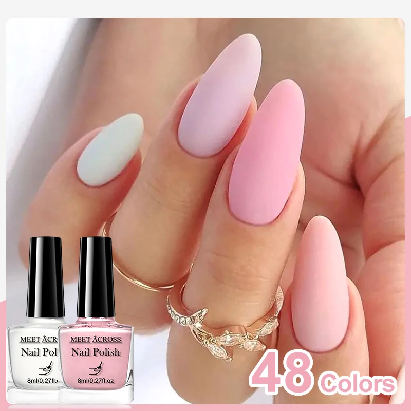 MEET ACROSS 8ml Water-Based Peel Off Nail Polish Sriing Pink White Nude Glass Bottle Nail Art Polish DIY Design No Need Lamp