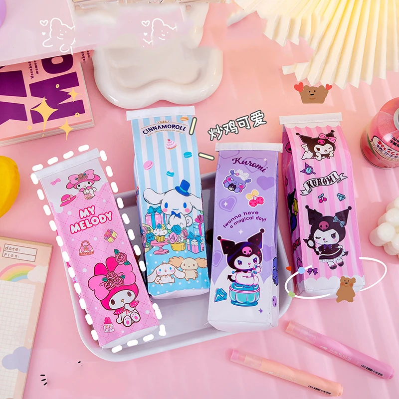 20 pcs/lot Creative Kuromi Melody Cinnamoroll Pencil Case Cute PU Pencil Box Stationery Pen Bag Stationery School Supply