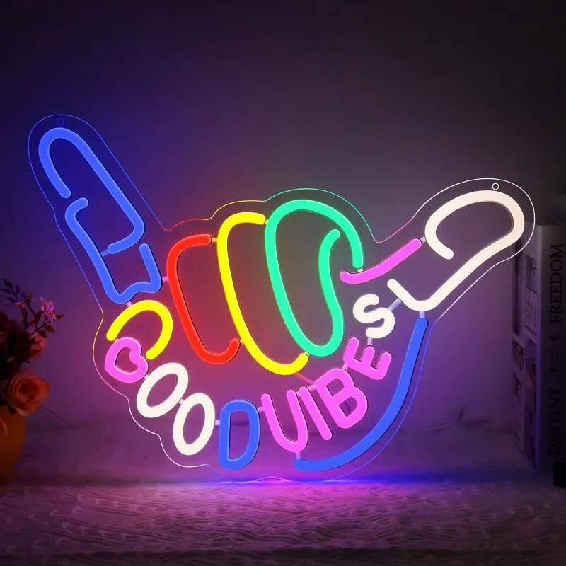 

Неоновая вывеска Good Vibes Only для декора стен, красочная светящаяся LED-вывеска, диммируемая, с питанием от USB, с выключателем, для украшения вечеринок