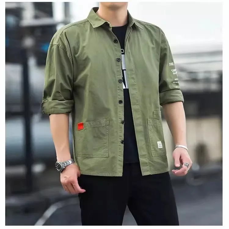 

Ретро устойчивая к разрыву Long Sve Casual irt Мужская весенне-осенняя рабочая одежда Свободная верхняя одежда из полиэфирного волокна Youth Faion