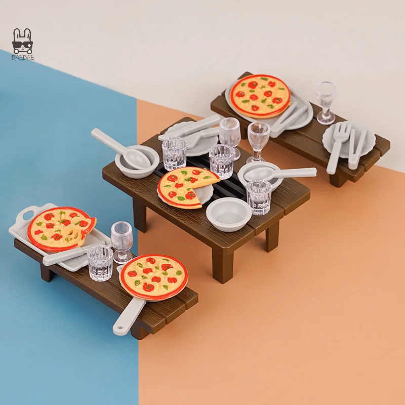 Juego de simulación de Mini barbacoa, Kit de taza de Pizza, mesa, silla, casa de muñecas, modelo de cocina, accesorios de bricolaje, juguete de juego de simulación para niños, 1 Juego