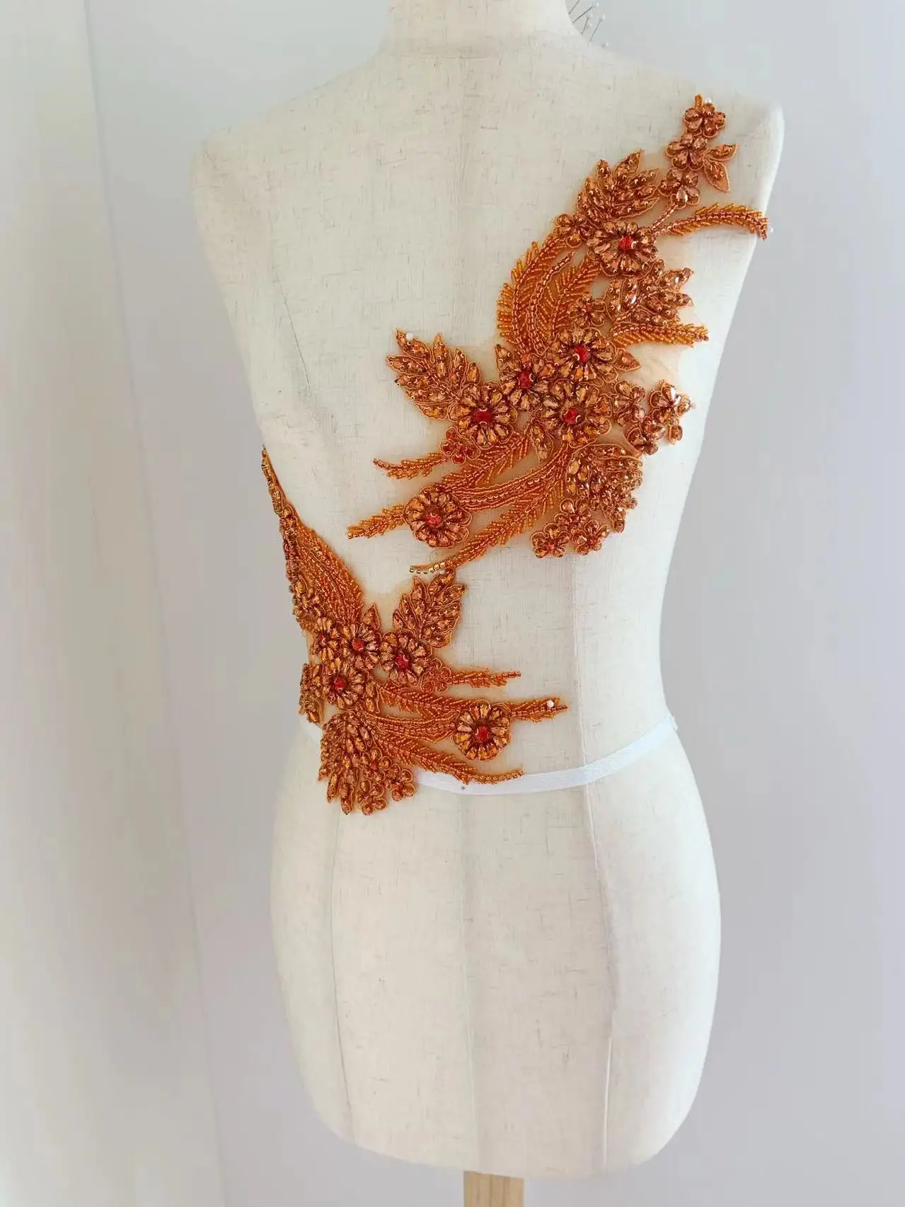 

Orange Handmade French Beaded Motif Applique Rhinestone Crystal 3D Flower Bodice Patch for Gall Bown,Wedding Dress,Bridal Decor